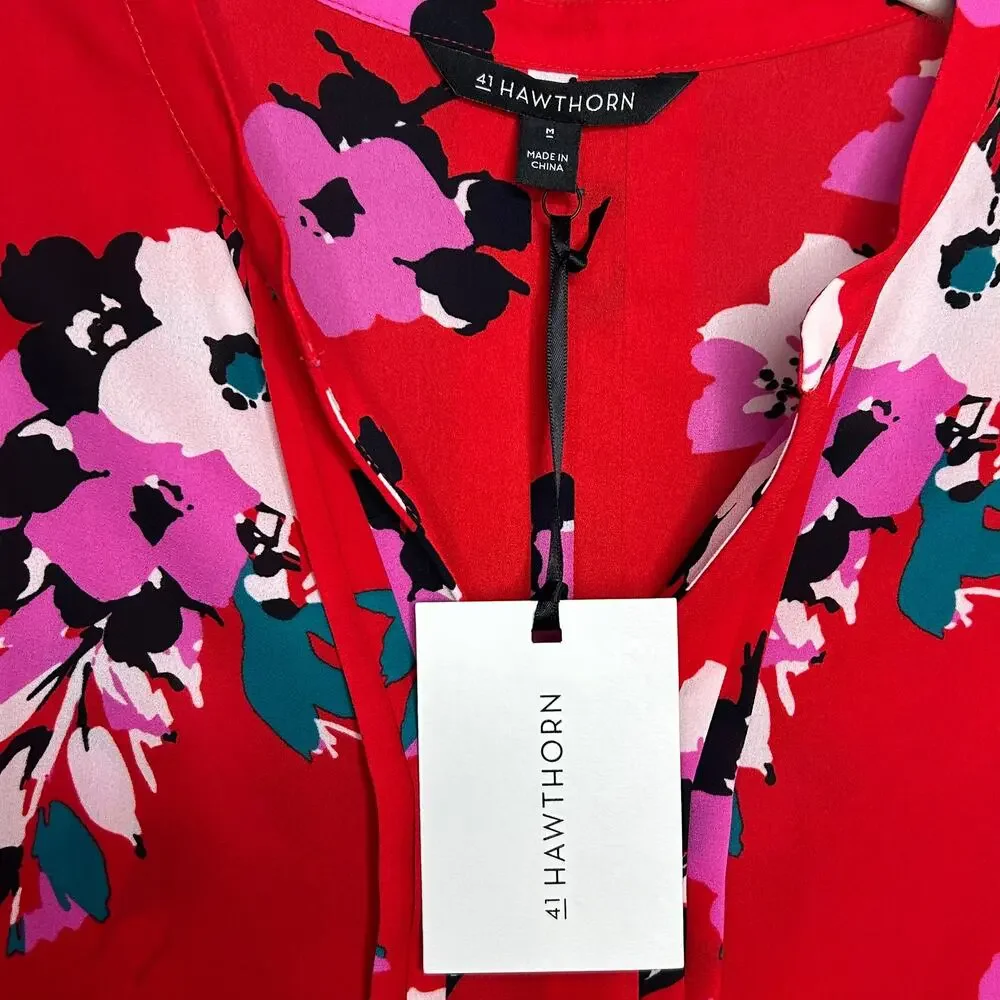 NWT 41 Hawthorn Breyson Pleated Sleeveless Red Floral Shirt Size M Stitch Fix - Picture 5 of 9